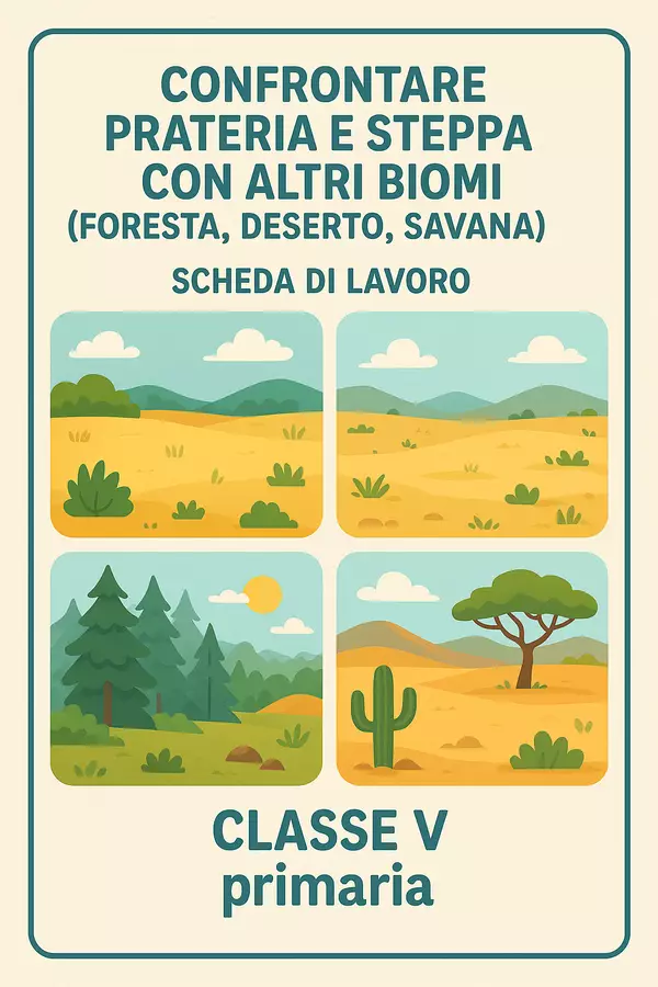 Confrontare prateria e steppa con altri biomi (foresta, deserto, savana) Esercizi - Confrontare prateria e steppa con altri biomi (foresta, deserto, savana) - Maestra Geo Giulia - Pagina di copertina