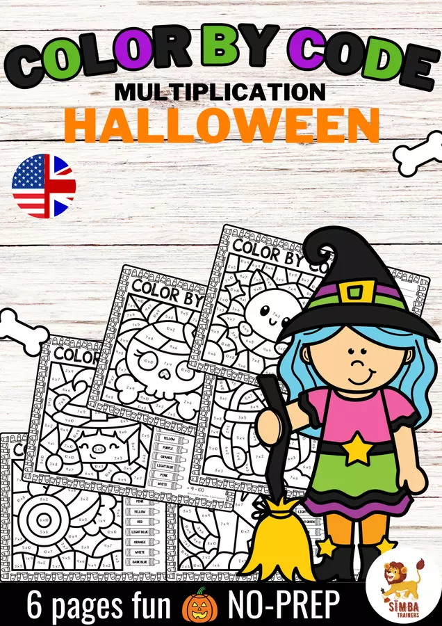 Color by code - Multiplication (Halloween) | Moltiplicazione Matematica Inglese Esercizi - Color by code - Multiplication (Halloween) | Moltiplicazione Matematica Inglese - SIMBA Trainers Education - Pagina di copertina