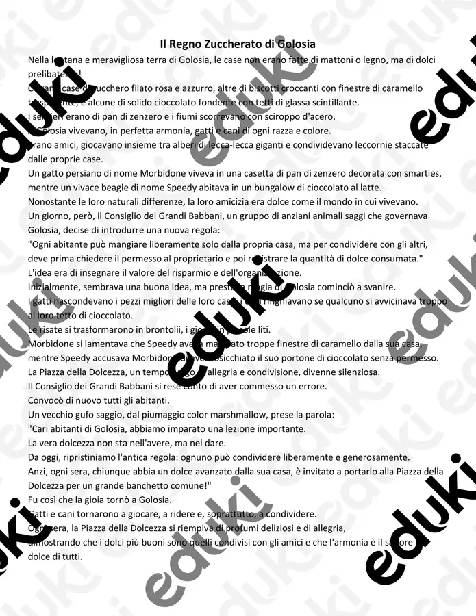 Comprensione del testo: Il mondo di Golosia Compiti in classe/Test - Comprensione del testo: Il mondo di Golosia - maestra.mery94 - Pagina di copertina