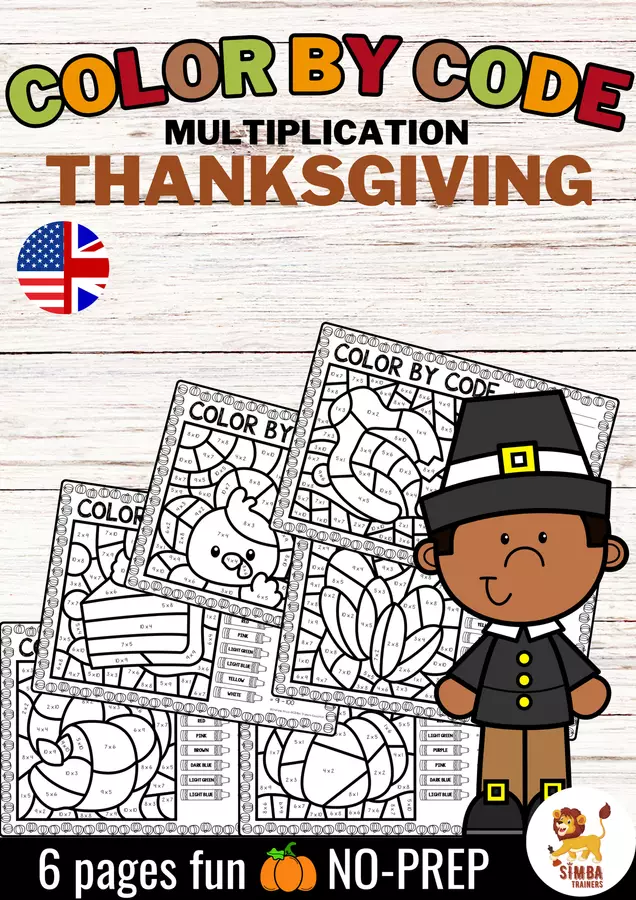Color by code - Multiplication (Thanksgiving) | Moltiplicazione Matematica Inglese Esercizi - Color by code - Multiplication (Thanksgiving) | Moltiplicazione Matematica Inglese - SIMBA Trainers Education - Pagina di copertina