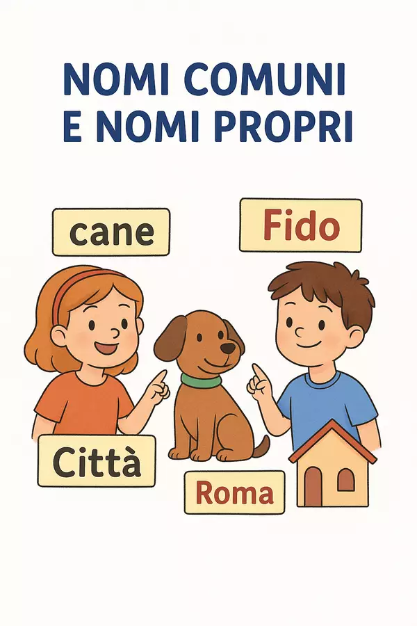 Nome (Sostantivo) Lez. 2: Nomi Comuni e Propri (ppt + PDF spieg, eser att. Presentazioni / Lavagne - Nome (Sostantivo) Lez. 2: Nomi Comuni e Propri (ppt + PDF spieg, eser att. - CreaLectio 🔴🟡🔵 - Pagina di copertina