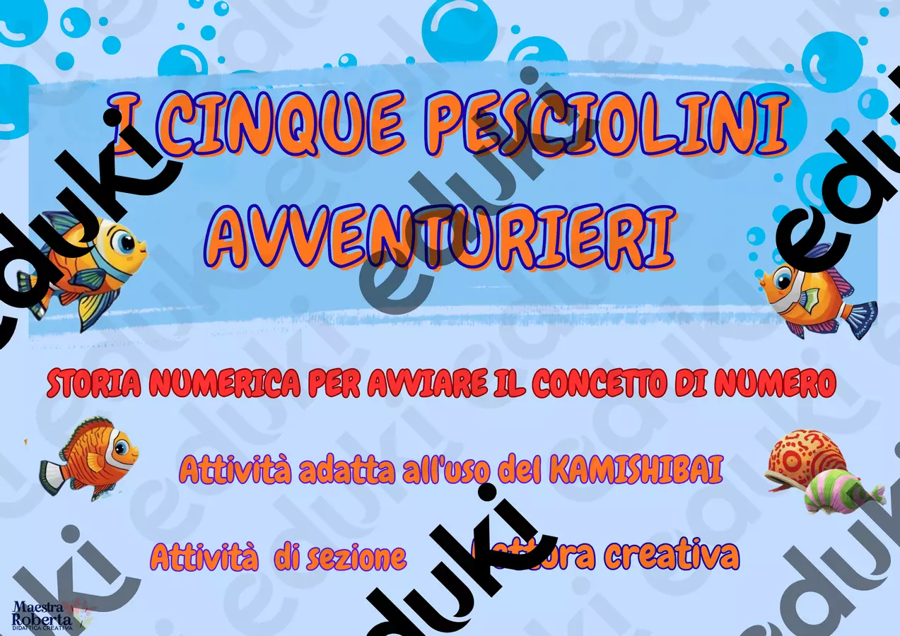 I CINQUE PESCIOLINI AVVENTURIERI Esercizi - I CINQUE PESCIOLINI AVVENTURIERI - Roberta Manca 🩷 la maestra di sostegno. - Pagina di copertina