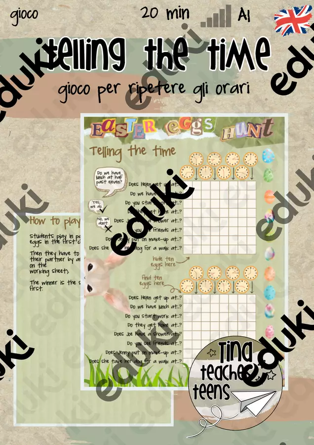 telling the time - dire l'ora | inglese, ESL, EFL Giochi - telling the time - dire l'ora | inglese, ESL, EFL - Tina Teaches Teens - Pagina di copertina