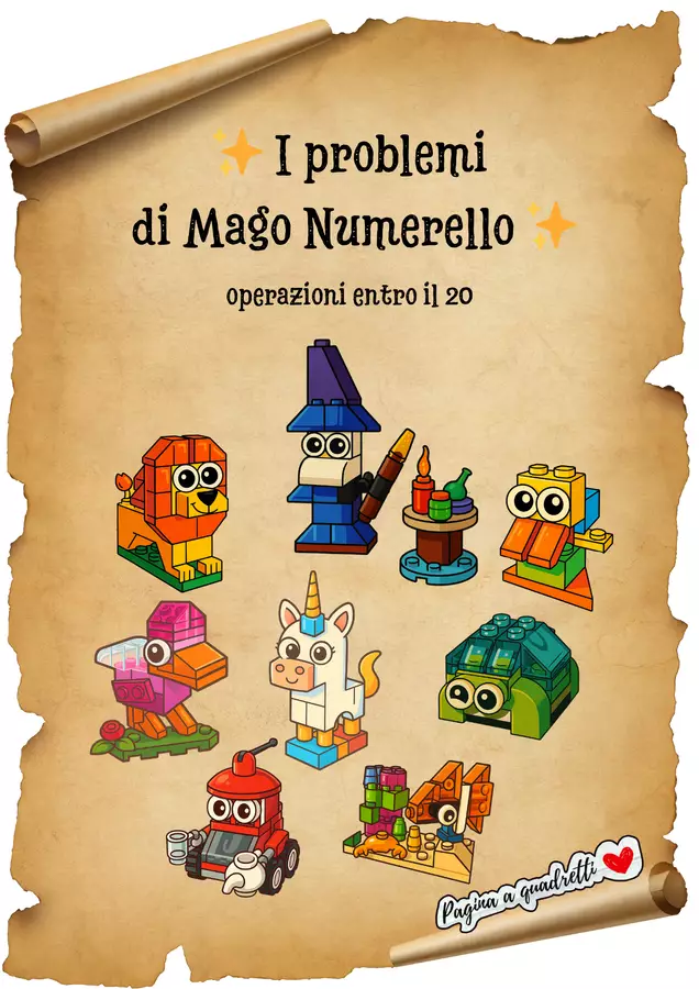 I problemi di Mago Numerello, operazioni entro il 20 Esercizi - I problemi di Mago Numerello, operazioni entro il 20 - Pagina_a_quadretti - Pagina di copertina