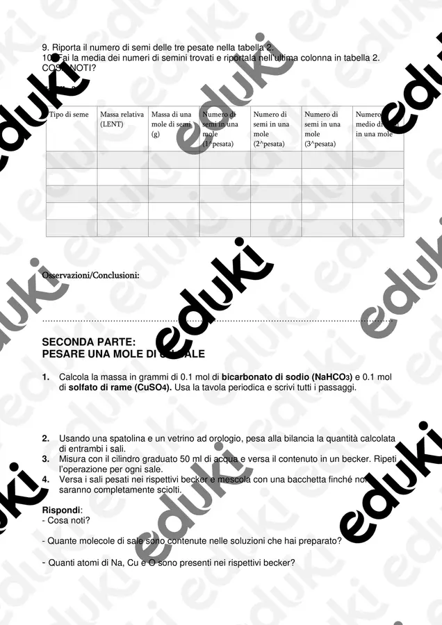 Attività pratica: determinazione di una mole di semi Esperimenti - Attività pratica: determinazione di una mole di semi - Scienzalcubo - Pagina di copertina
