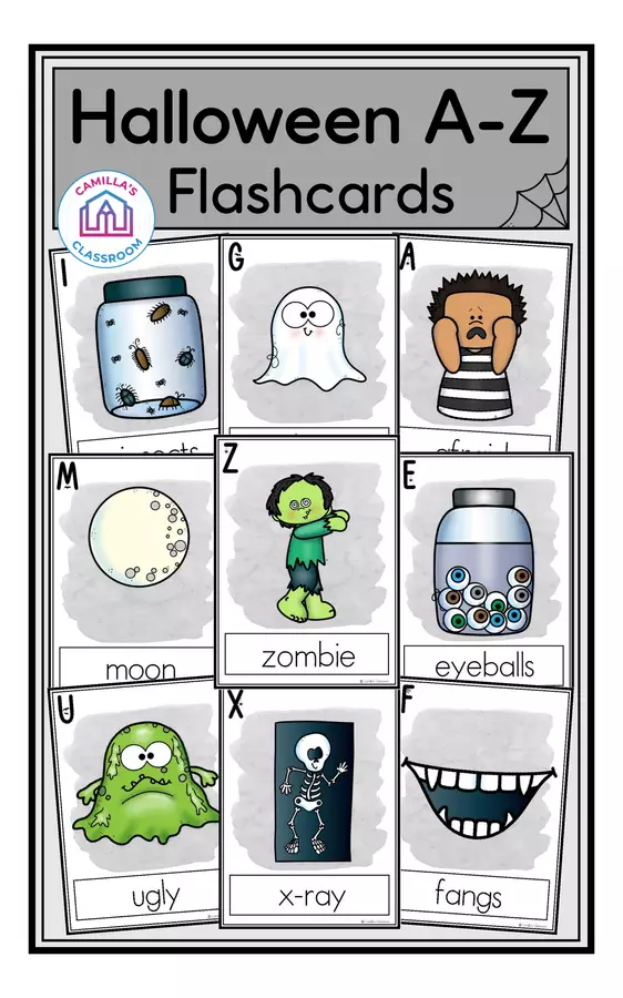 Halloween A-Z - Flashcards Flashcard - Halloween A-Z - Flashcards - Camilla's Classroom - Pagina di copertina