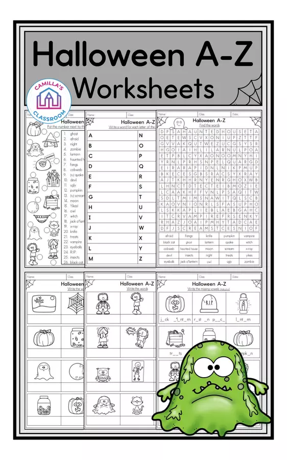 Halloween A-Z - Worksheets Esercizi - Halloween A-Z - Worksheets - Camilla's Classroom - Pagina di copertina