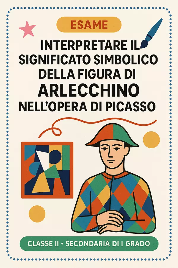 Esame: Interpretare il significato simbolico della figura di Arlecchino nell’opera di Picasso Compiti in classe/Test - Esame: Interpretare il significato simbolico della figura di Arlecchino nell’opera di Picasso - Scuola a Colori - Pagina di copertina
