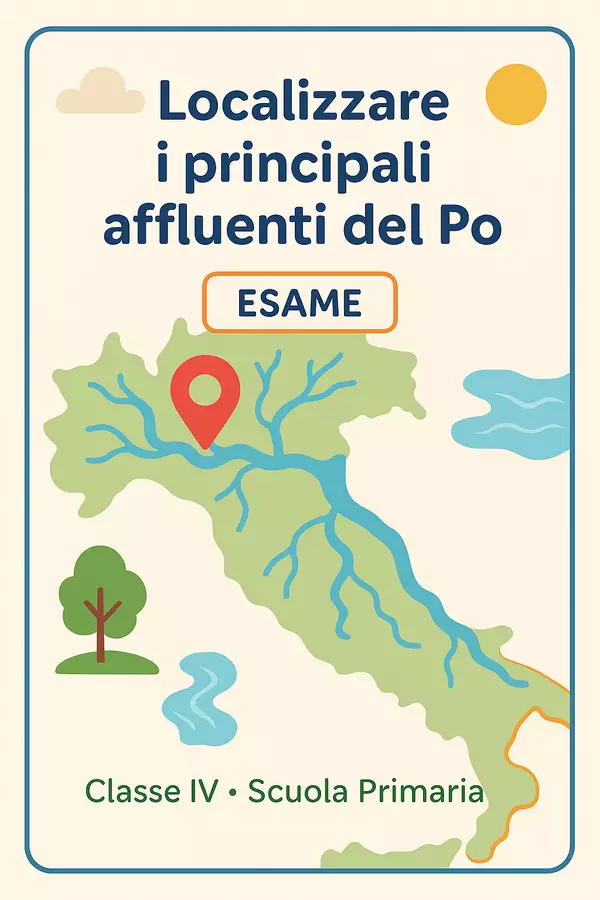 Esame: Localizzare i principali affluenti del fiume Po Compiti in classe/Test - Esame: Localizzare i principali affluenti del fiume Po - Maestra Geo Giulia - Pagina di copertina