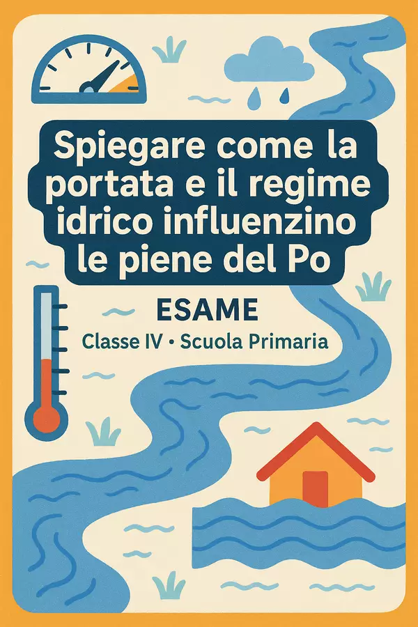 Esame: Spiegare come la portata e il regime idrico influenzino le piene del Po Compiti in classe/Test - Esame: Spiegare come la portata e il regime idrico influenzino le piene del Po - Maestra Geo Giulia - Pagina di copertina