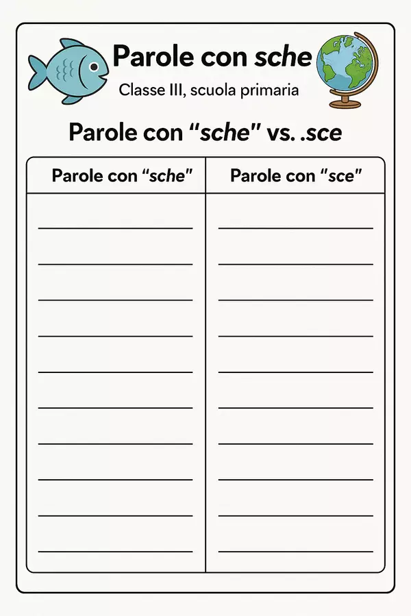 Parole con sche vs parole con sce: esercizi Esercizi - Parole con sche vs parole con sce: esercizi - Maestra di Italiano - Pagina di copertina