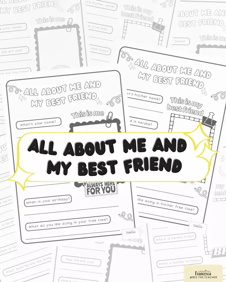 ALL ABOUT ME AND MY BEST FRIEND - scheda didattica INGLESE Esercizi - ALL ABOUT ME AND MY BEST FRIEND - scheda didattica INGLESE - Bee.the.teacher - maestra Francesca - Pagina di copertina