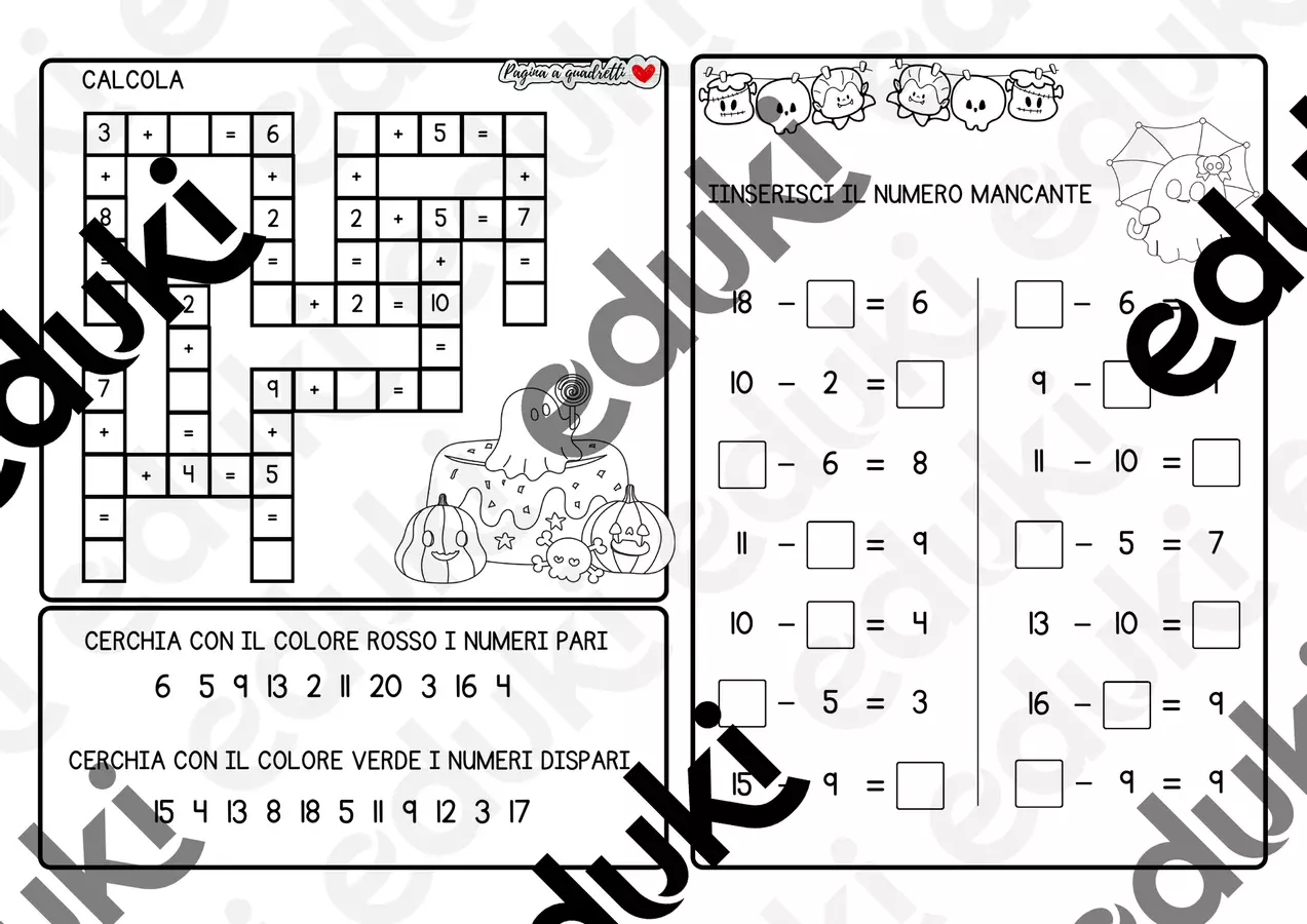 CALCOLO E CONFRONTO NUMERI FINO A 30 a tema Halloween Esercizi - CALCOLO E CONFRONTO NUMERI FINO A 30 a tema Halloween - Pagina_a_quadretti - Pagina di copertina
