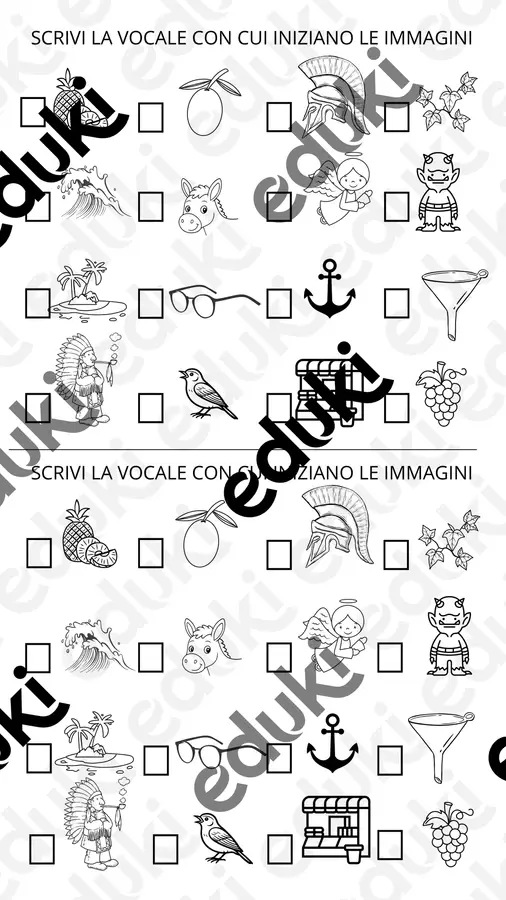 SCRIVI LA VOCALE CON CUI INIZIANO LE IMMAGINI Esercizi - SCRIVI LA VOCALE CON CUI INIZIANO LE IMMAGINI - Maestra SMS - Pagina di copertina