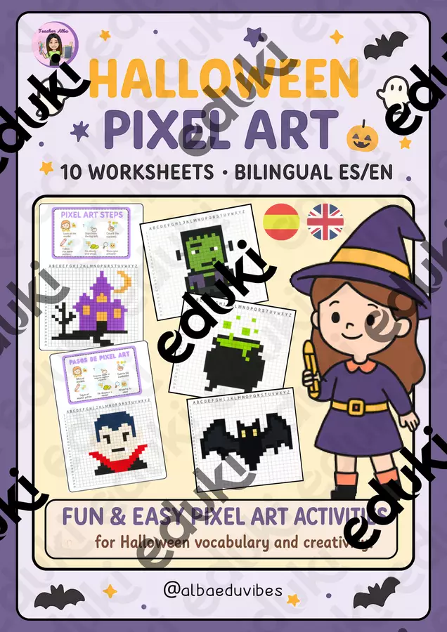 HALLOWEEN PIXEL ART – PACCHETTO BILINGUE (ES/EN) Audio - HALLOWEEN PIXEL ART – PACCHETTO BILINGUE (ES/EN) - Albaeduvibes - Pagina di copertina