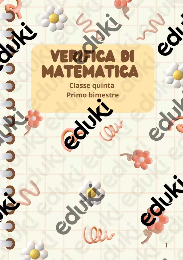 Verifica di matematica primo bimestre classe quinta Esercizi - Verifica di matematica primo bimestre classe quinta - Maestra Nada - Pagina di copertina