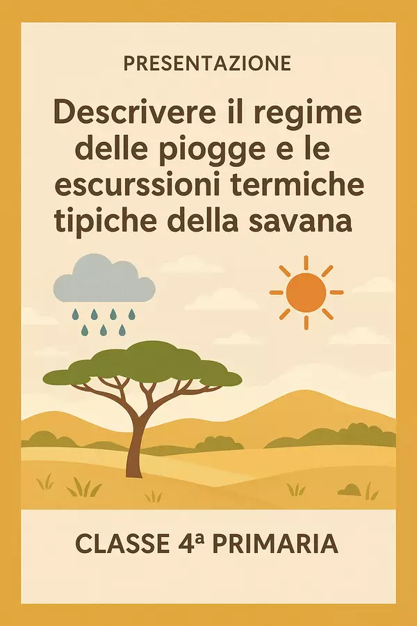 Pres. le piogge e le escursioni termiche della savana Presentazioni / Lavagne - Pres. le piogge e le escursioni termiche della savana - Maestra Geo Giulia - Pagina di copertina
