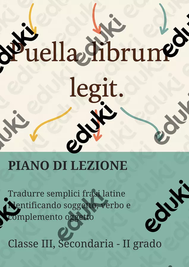 Tradurre semplici frasi latine identificando soggetto, verbo e complemento oggetto Piani di lezione - Tradurre semplici frasi latine identificando soggetto, verbo e complemento oggetto - Maestra di Italiano - Pagina di copertina