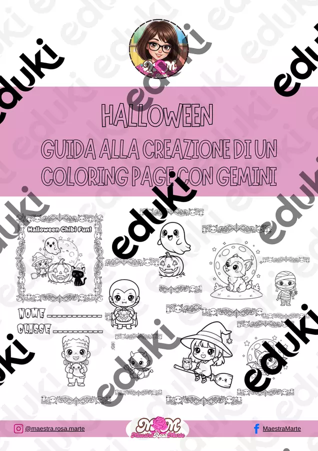 HALLOWEEN Guida alla creazione di un COLORING PAGE con GEMINI Flashcard - HALLOWEEN Guida alla creazione di un COLORING PAGE con GEMINI - MRMaestraRosaMarte - Pagina di copertina