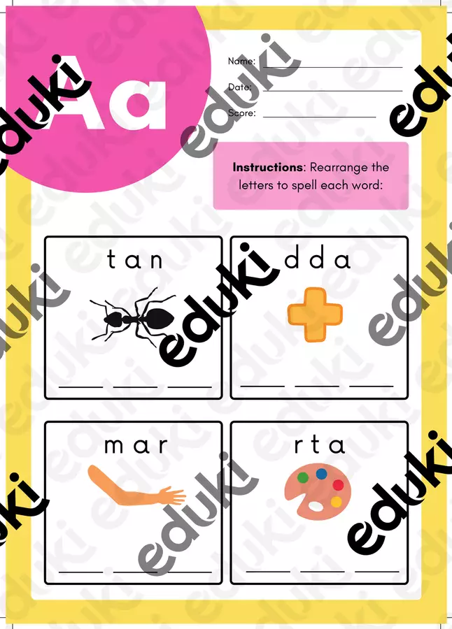 Alphabet Spelling Worksheets to Unscramble and Spell Words (A–Z) Esercizi - Alphabet Spelling Worksheets to Unscramble and Spell Words (A–Z) - Nina's Learning Corner - Pagina di copertina