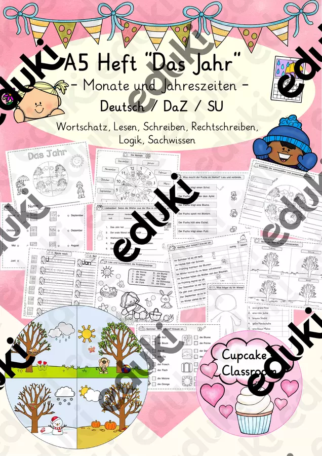 Deutsch/ DaZ/ SU - A5 Übungsheft das Jahr / Jahreszeiten / Monate - (Le stagioni) Esercizi - Deutsch/ DaZ/ SU - A5 Übungsheft das Jahr / Jahreszeiten / Monate - (Le stagioni) - Cupcake's Classroom - Pagina di copertina