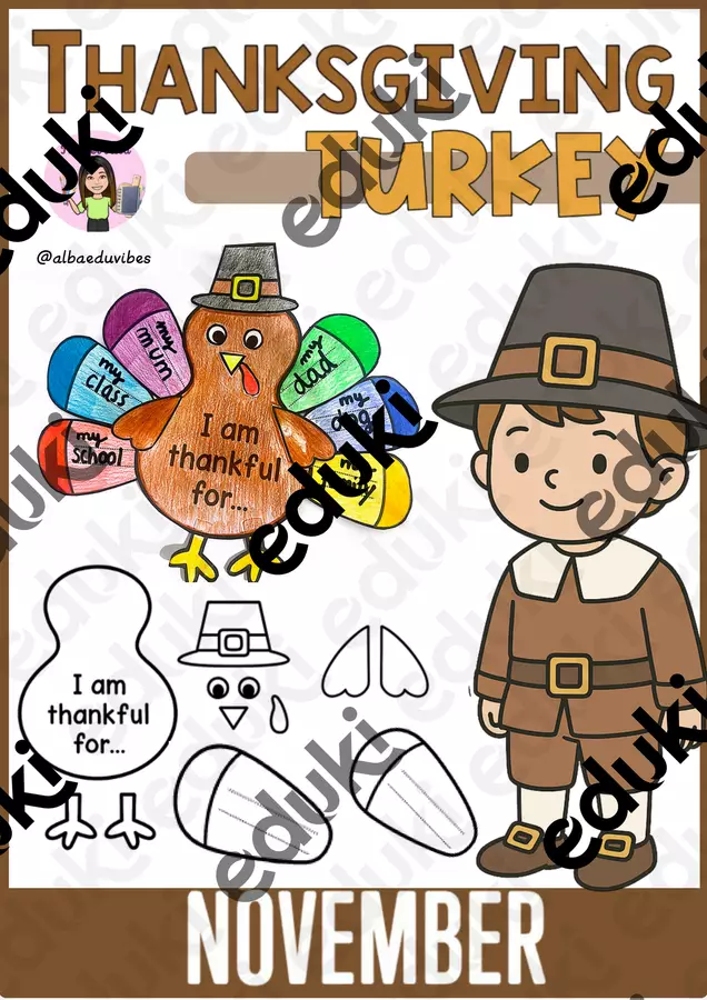 Thanksgiving Turkey (craft) Materiale di supporto/inclusione - Thanksgiving Turkey (craft) - Albaeduvibes - Pagina di copertina