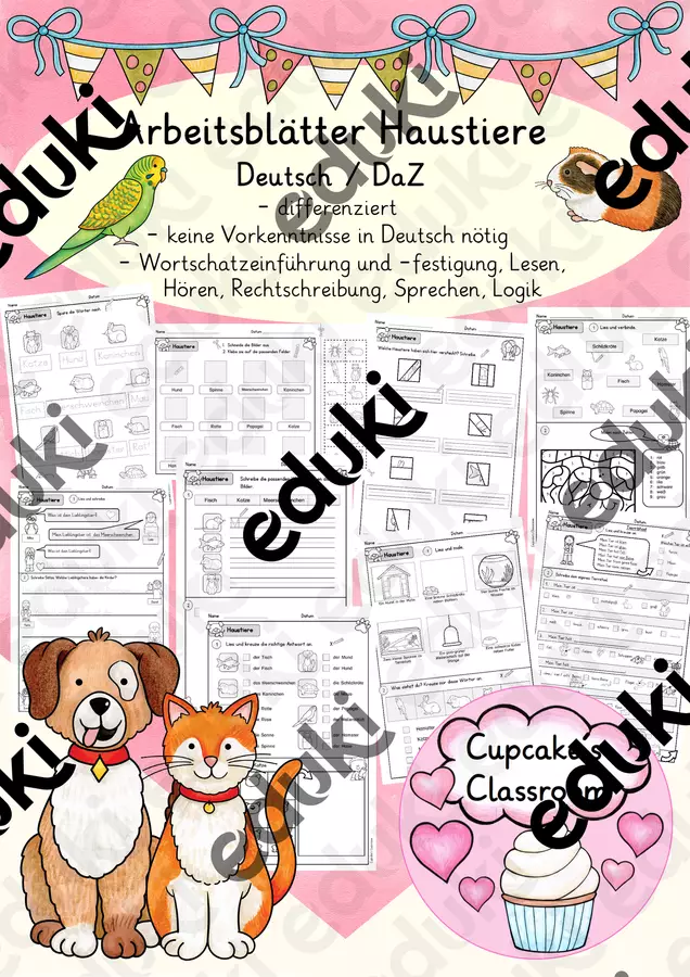 Deutsch/DaZ - Arbeitsblätter Haustiere - Lerntheke, Sprachförderung, Wortschatz, Inklusion (EsercizI: "Gli animali domestici") Esercizi - Deutsch/DaZ - Arbeitsblätter Haustiere - Lerntheke, Sprachförderung, Wortschatz, Inklusion (EsercizI: "Gli animali domestici") - Cupcake's Classroom - Pagina di copertina