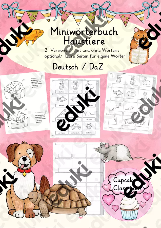 Deutsch/DaZ - Haustiere - Miniwörterbuch (Leporello), Sprachförderung (Mini dizionario: “Animali domestici”) Esercizi - Deutsch/DaZ - Haustiere - Miniwörterbuch (Leporello), Sprachförderung (Mini dizionario: “Animali domestici”) - Cupcake's Classroom - Pagina di copertina