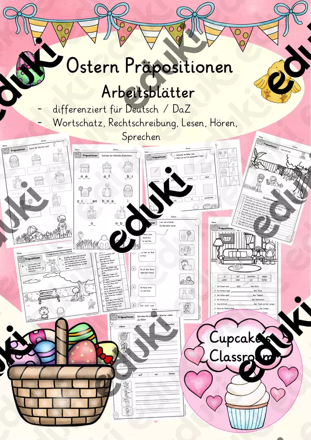 Deutsch/DaZ - Ostern Präpositionen - Arbeitsblätter, Sprachförderung, Stationen, Freiarbeit (Esercizi: “Pasqua – Preposizioni”) Esercizi - Deutsch/DaZ - Ostern Präpositionen - Arbeitsblätter, Sprachförderung, Stationen, Freiarbeit (Esercizi: “Pasqua – Preposizioni”) - Cupcake's Classroom - Pagina di copertina