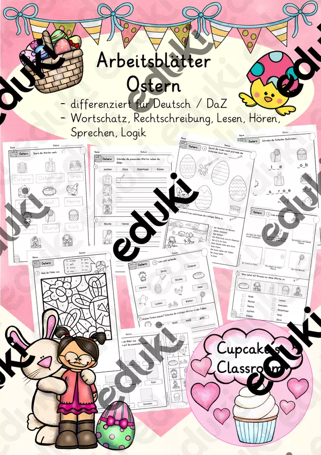 Deutsch/DaZ - Ostern - Arbeitsblätter, Sprachförderung, Stationen, Freiarbeit (Esercizi: “Pasqua”) Esercizi - Deutsch/DaZ - Ostern - Arbeitsblätter, Sprachförderung, Stationen, Freiarbeit (Esercizi: “Pasqua”) - Cupcake's Classroom - Pagina di copertina