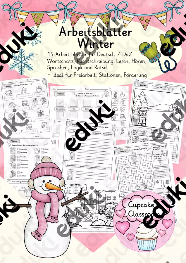 Deutsch/DaZ - Winter - Arbeitsblätter - Sprachförderung, Stationen, Freiarbeit (Esercizi: "Inverno") Esercizi - Deutsch/DaZ - Winter - Arbeitsblätter - Sprachförderung, Stationen, Freiarbeit (Esercizi: "Inverno") - Cupcake's Classroom - Pagina di copertina