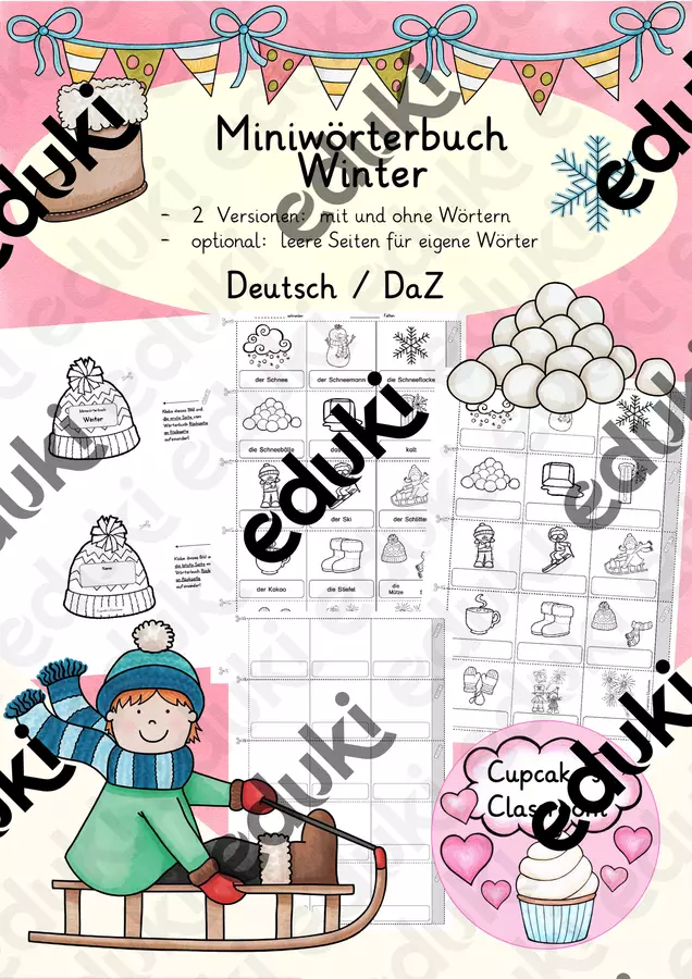 Deutsch/DaZ - Winter - Miniwörterbuch - Leporello, Sprachförderung, Freiarbeit, Stationen (Mini dizionario “Inverno”) Esercizi - Deutsch/DaZ - Winter - Miniwörterbuch - Leporello, Sprachförderung, Freiarbeit, Stationen (Mini dizionario “Inverno”) - Cupcake's Classroom - Pagina di copertina