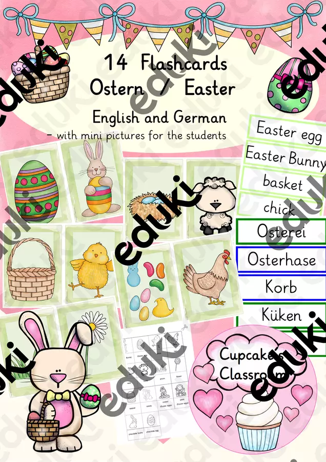 Englisch/Deutsch/DaZ - Easter/ Ostern - flashcards/ Bildkarten, mit Wortkarten Flashcard - Englisch/Deutsch/DaZ - Easter/ Ostern - flashcards/ Bildkarten, mit Wortkarten - Cupcake's Classroom - Pagina di copertina