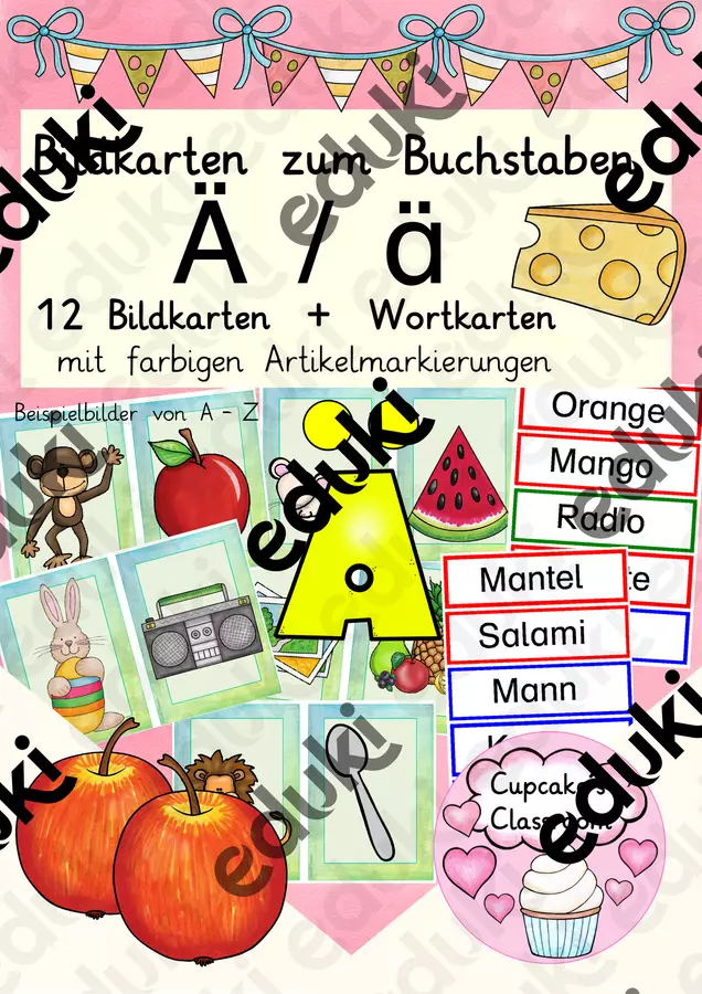 Buchstabe Umlaut "Ä" Einführung Bildkarten, Wortkarten, Alphabetisierung, DaZ, Deutsch (Carte illustrate e con parole per Ä/ä) Flashcard - Buchstabe Umlaut "Ä" Einführung Bildkarten, Wortkarten, Alphabetisierung, DaZ, Deutsch (Carte illustrate e con parole per Ä/ä) - Cupcake's Classroom - Pagina di copertina
