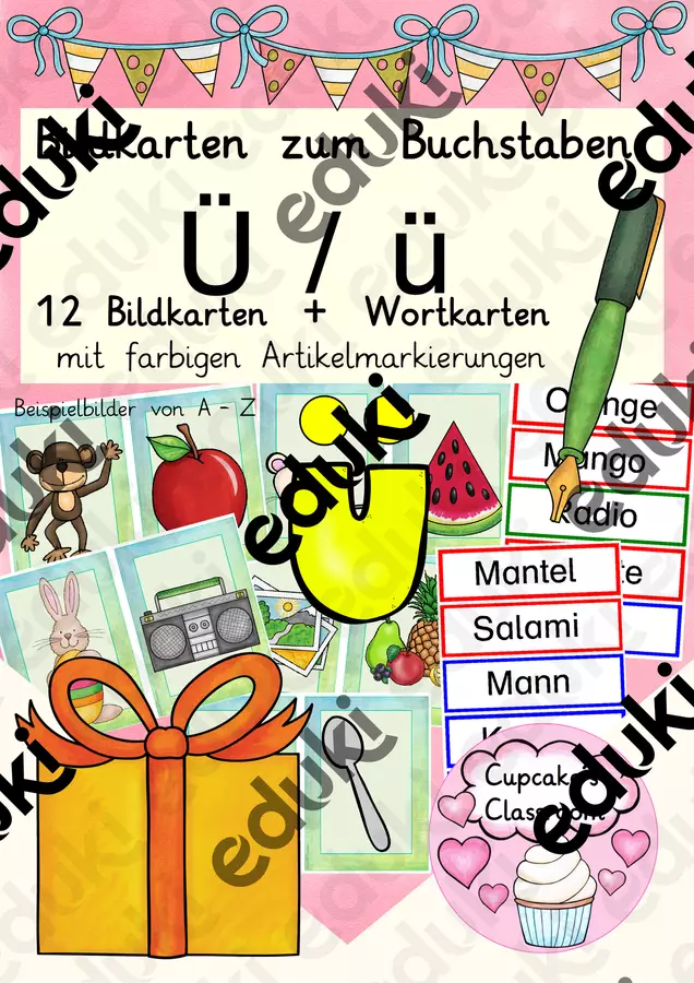 Buchstabe Umlaut "Ü" Einführung Bildkarten, Wortkarten, Alphabetisierung, DaZ, Deutsch (Carte illustrate e con parole per Ü/ü) Flashcard - Buchstabe Umlaut "Ü" Einführung Bildkarten, Wortkarten, Alphabetisierung, DaZ, Deutsch (Carte illustrate e con parole per Ü/ü) - Cupcake's Classroom - Pagina di copertina
