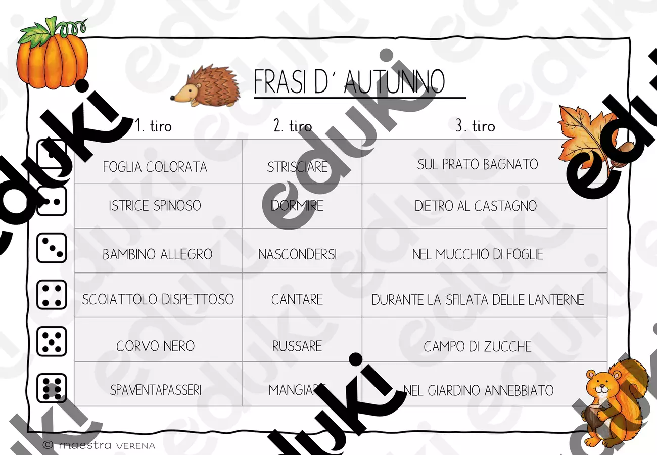 Frasi autunnali Esercizi - Frasi autunnali - maestra Verena - Pagina di copertina