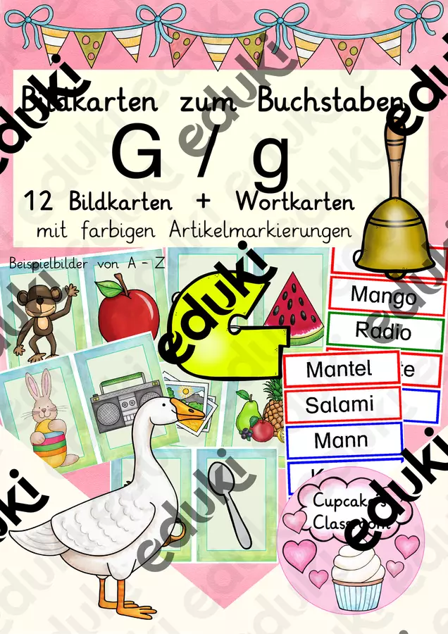Buchstabe "G" Einführung Bildkarten, Wortkarten, Alphabetisierung, DaZ, Deutsch (Carte illustarte per la lettera "G") Flashcard - Buchstabe "G" Einführung Bildkarten, Wortkarten, Alphabetisierung, DaZ, Deutsch (Carte illustarte per la lettera "G") - Cupcake's Classroom - Pagina di copertina