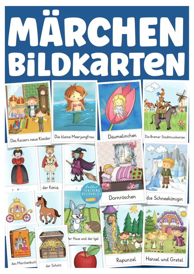 Carte illustrate delle fiabe Tedesco per bambini I Deutsch Märchen Bildkarten Flashcard - Carte illustrate delle fiabe Tedesco per bambini I Deutsch Märchen Bildkarten - Better Teaching Resources - Pagina di copertina