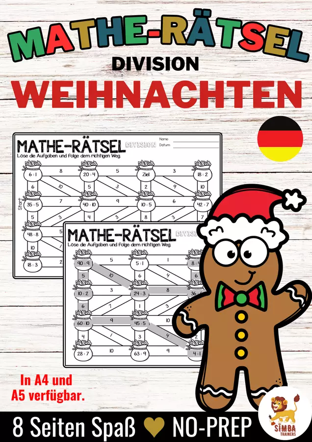 Mathe-Rätsel Maze Labyrinth - Division (Weihnachten) Natale Divisione Matematica Tedesco Esercizi - Mathe-Rätsel Maze Labyrinth - Division (Weihnachten) Natale Divisione Matematica Tedesco - SIMBA Trainers Education - Pagina di copertina