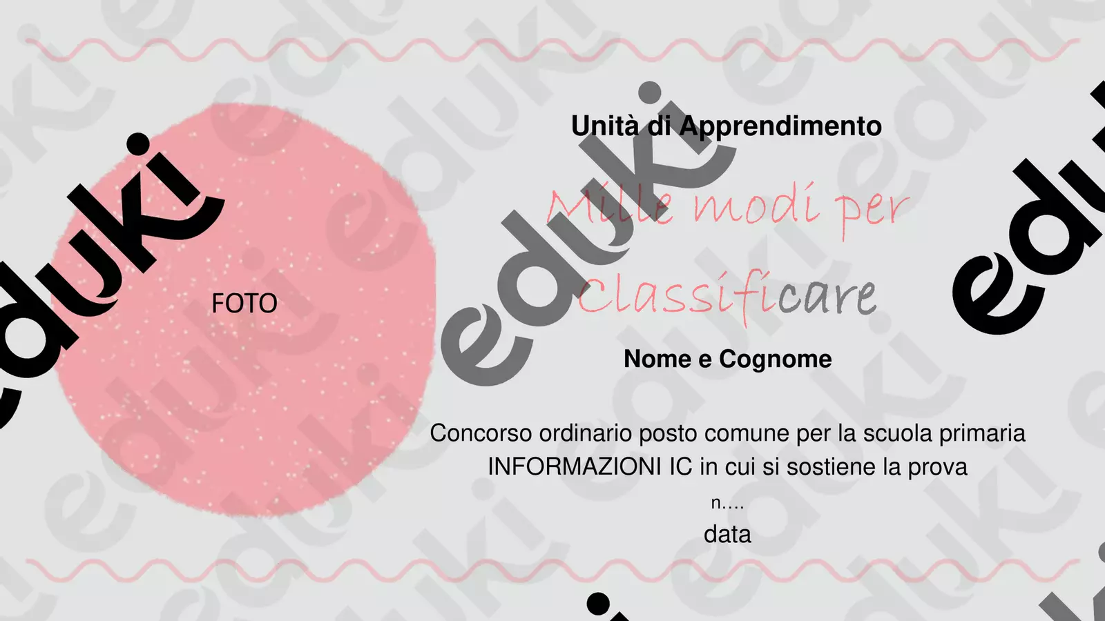 Modello di presentazione concorso scuola primaria EEEE Programmi scolastici / Materiali per docenti - Modello di presentazione concorso scuola primaria EEEE - Maestra AnnaC - Pagina di copertina