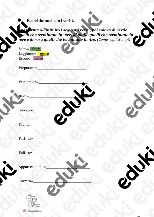 Esercitiamoci con i verbi: le coniugazioni Esercizi - Esercitiamoci con i verbi: le coniugazioni - lamaestrasara_ - Pagina di copertina