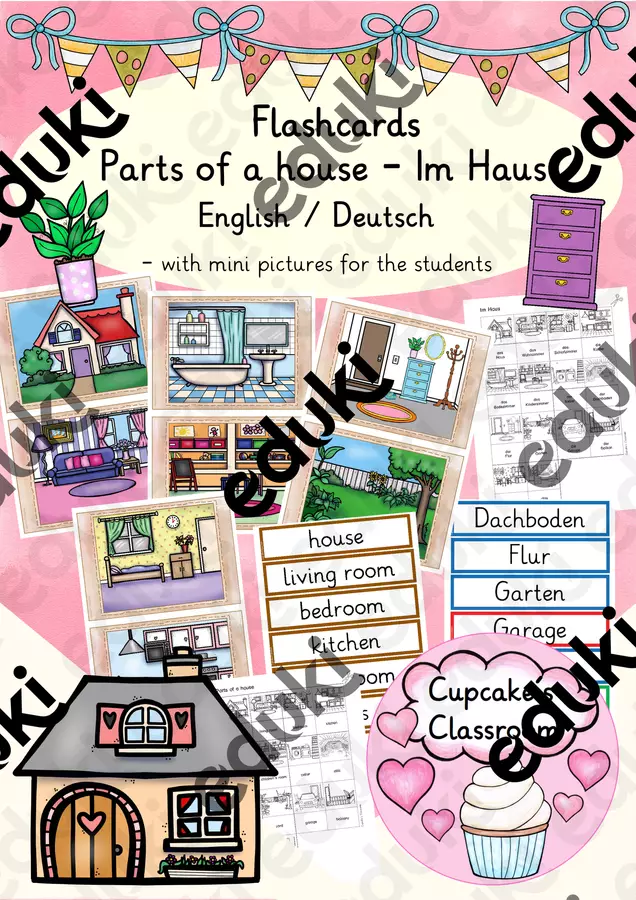 English / Deutsch/ DaZ - Parts of a house / rooms - im Haus - Flashcards - Bildkarten Flashcard - English / Deutsch/ DaZ - Parts of a house / rooms - im Haus - Flashcards - Bildkarten - Cupcake's Classroom - Pagina di copertina