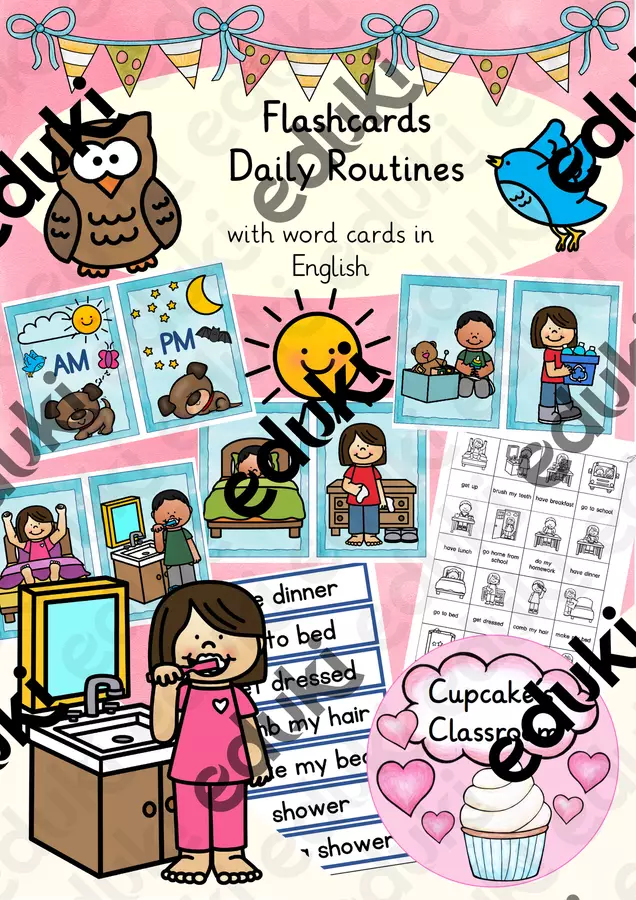 English - Daily routines (My day) - Flashcards Flashcard - English - Daily routines (My day) - Flashcards - Cupcake's Classroom - Pagina di copertina