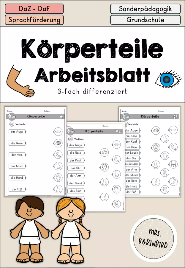 Körper - Körperteile - Arbeitsblatt Wortschatz - DaZ/DaF (Esercizi e vocabolario: parti del corpo) Esercizi - Körper - Körperteile - Arbeitsblatt Wortschatz - DaZ/DaF (Esercizi e vocabolario: parti del corpo) - Mrs.Robinbird - Pagina di copertina