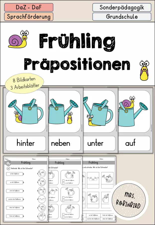 Frühling - Präpositionen (Dativ) Arbeitsblätter, Bildkarten -DaZ/DaF/Sprachförderung (Esercizi sulla primavera e le preposizioni col dativo) Esercizi - Frühling - Präpositionen (Dativ) Arbeitsblätter, Bildkarten -DaZ/DaF/Sprachförderung (Esercizi sulla primavera e le preposizioni col dativo) - Mrs.Robinbird - Pagina di copertina