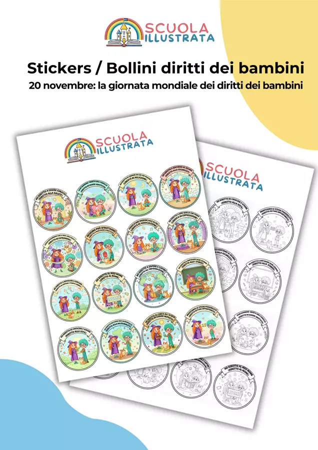 Sticker Diritti dei Bambini (20 Novembre) Materiale di supporto/inclusione - Sticker Diritti dei Bambini (20 Novembre) - Scuola Illustrata - Pagina di copertina
