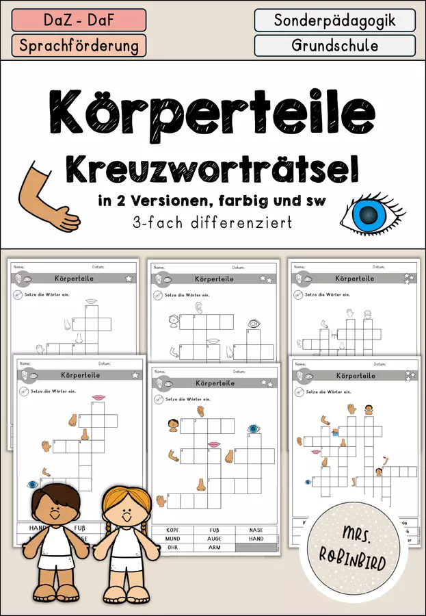 Körperteile - Körper Kreuzworträtsel 3-fach differenziert - DaZ DaF (Cruciverba sulle parti del corpo) Esercizi - Körperteile - Körper Kreuzworträtsel 3-fach differenziert - DaZ DaF (Cruciverba sulle parti del corpo) - Mrs.Robinbird - Pagina di copertina