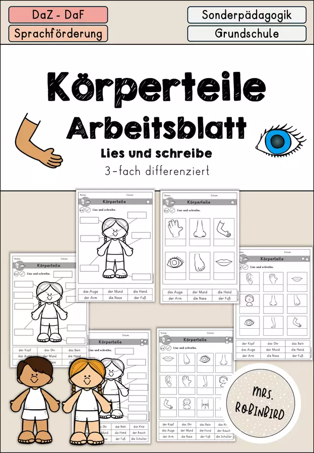 Körperteile - Körper Arbeitsblatt Wortschatz - DaZ DaF (Vocaboli sulle parti del corpo) Esercizi - Körperteile - Körper Arbeitsblatt Wortschatz - DaZ DaF (Vocaboli sulle parti del corpo) - Mrs.Robinbird - Pagina di copertina