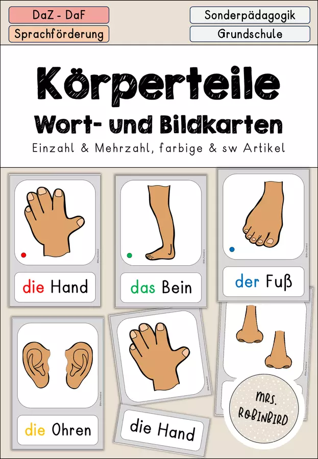 Körper - Körperteile Bildkarten - DaZ DaF Sprachförderung (Flashcards sulle parti del corpo) Flashcard - Körper - Körperteile Bildkarten - DaZ DaF Sprachförderung (Flashcards sulle parti del corpo) - Mrs.Robinbird - Pagina di copertina