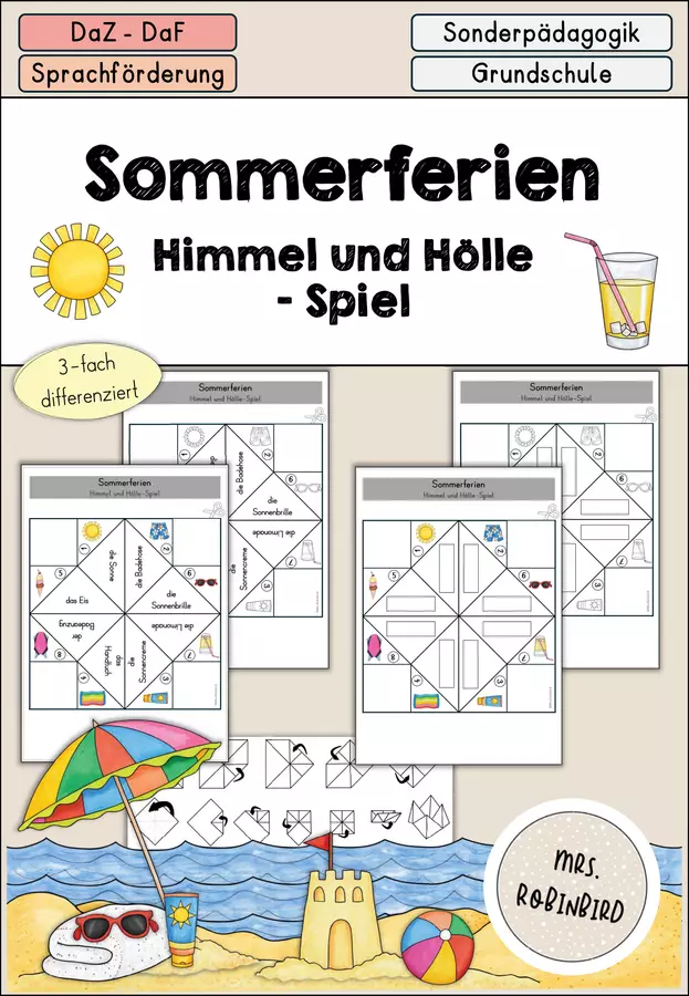 Sommerferien - Sommer Himmel und Hölle Spiel - DaZ DaF (Gioco: Inferno-Paradiso sulle vacanze estive) Esercizi - Sommerferien - Sommer Himmel und Hölle Spiel - DaZ DaF (Gioco: Inferno-Paradiso sulle vacanze estive) - Mrs.Robinbird - Pagina di copertina